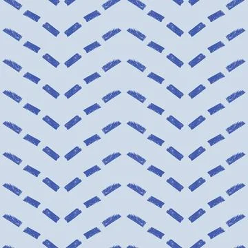 Crayon dash zigzag lines blue seamless pattern. Chalk freehand uneven streaks Stock Illustration
