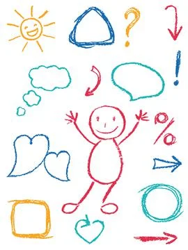 Crayon design element set and symbol hand drawing funny art stroke doodle Stock Illustration