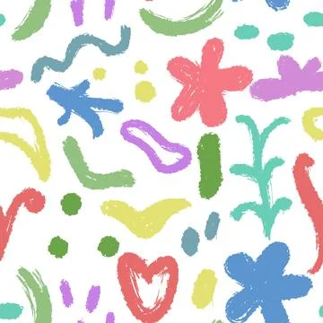 Crayon doodle elements, seamless pattern Stock Illustration