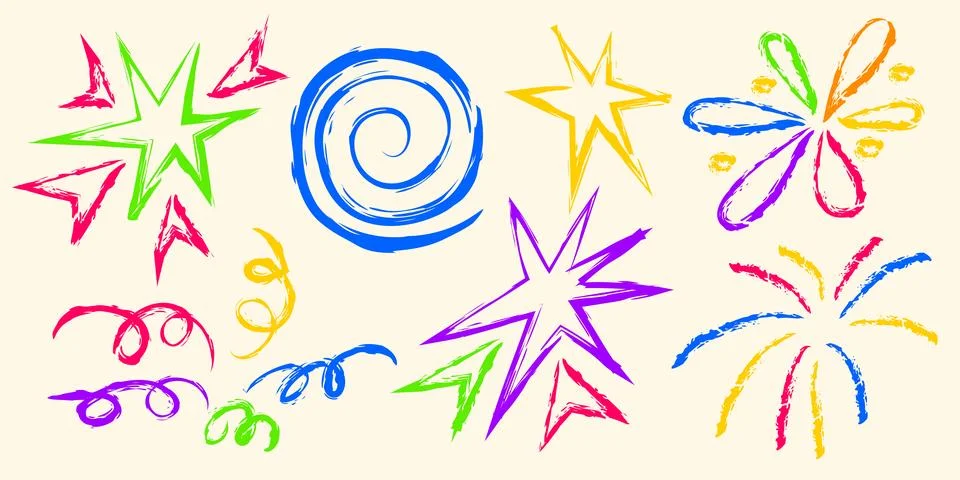 Crayon doodle fireworks set 스톡 일러스트