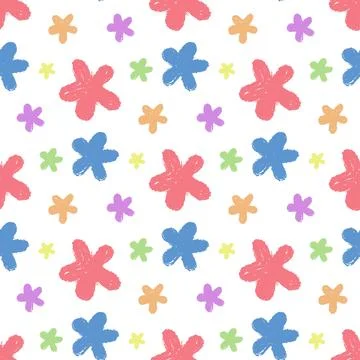 Crayon doodle flowers seamless pattern Illustrazione stock