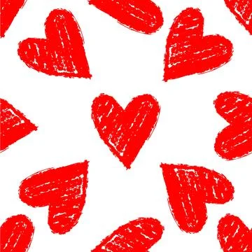 Crayon doodle hearts background vector graphics Stock Illustration