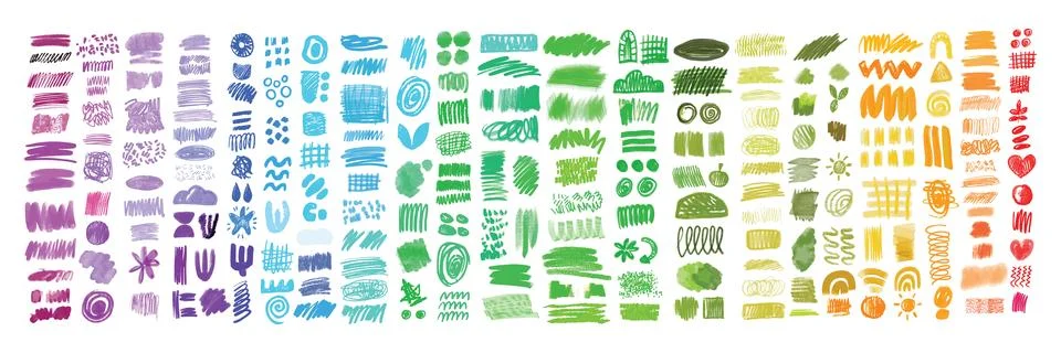 Crayon doodle scribble vector set, brush stroke chalk lines marks kit Stock Illustration