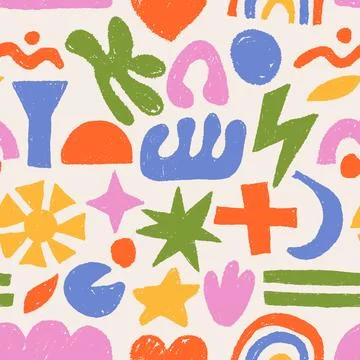 Crayon doodle shapes pattern. Seamless print of abstract funny hand drawn Stock Illustration