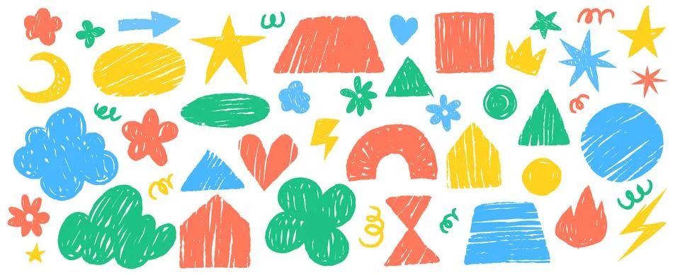 Crayon doodle sticker set Stock Illustration