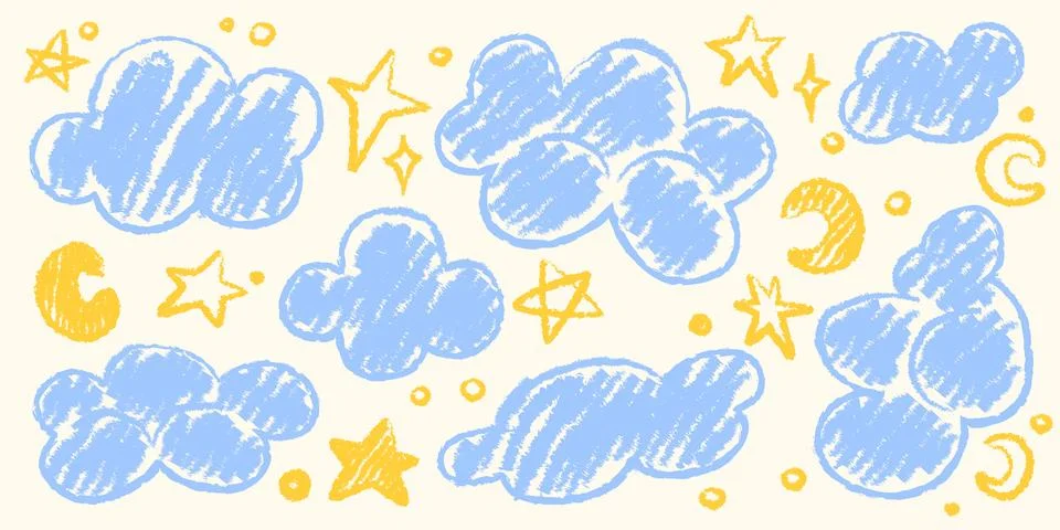 Crayon doodle style cloud shapes Stock Illustration