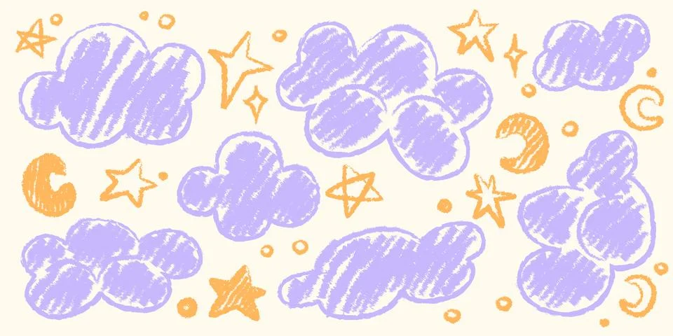 Crayon doodle style cloud shapes Stock Illustration
