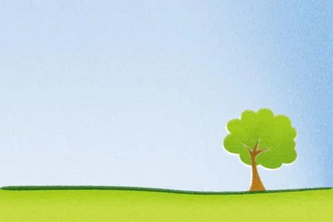 Crayon drawing single trees with blue sky background Stock Illustration
