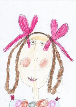 Crayon drawing by six years old child Lyudmila Samokhina. Stock Illustration