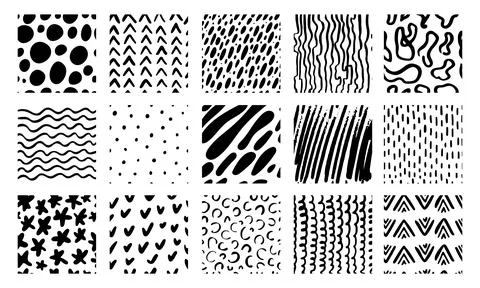 Crayon drawing textures, hand drawn ink grunge seamless pattern kit. Doodle Stock Illustration