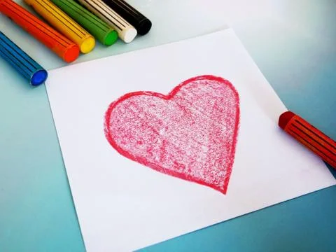 Crayon drawn heart background Stock Photos