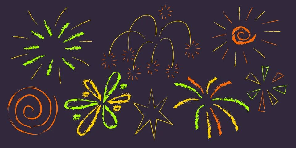 Crayon firework doodle set Illustrazione stock