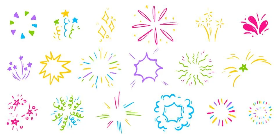 Crayon firework scribbles set on white Stock Illustration