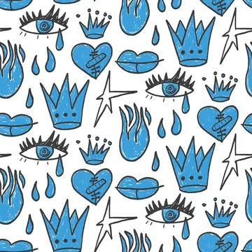 Crayon girly seamless pattern. Graffiti doodle marker endless background. Naive 库存插图