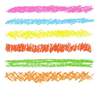 Crayon hand drawing element set. Colorful pastel chalk stripes. Vector borders. Stock Illustration