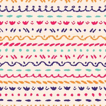Crayon hand drawing ethnic border or seamless stripe native pattern Stock Illustration