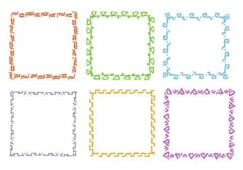 Crayon hand drawing square frames. Set of colorful rectangular design element Stock Illustration