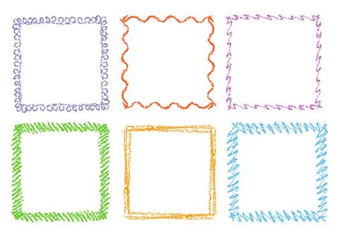 Crayon hand drawing square frames. Set of colorful rectangular design element Stock Illustration