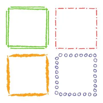 Crayon hand drawing square frames. Set of colorful rectangular ornate design Stock Illustration