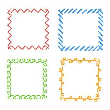 Crayon hand drawing square frames. Set of colorful rectangular design element Stock Illustration