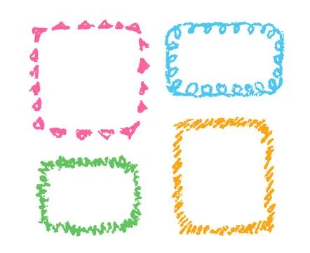 Crayon hand drawn design element, frame, copy space or background set. Stock Illustration