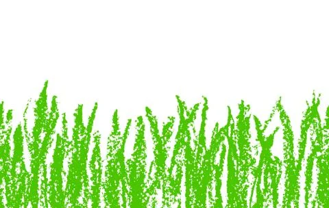 Crayon hand drawn green grass isolated on white. Seamless background banner Stock Illustration