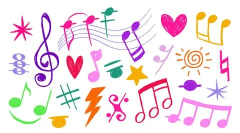 Crayon hand drawn music note doodle set Illustrazione stock