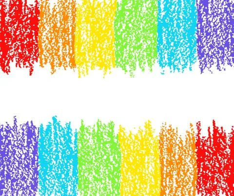Crayon hand drawn rainbow artistic stroke copy space. Stock Illustration
