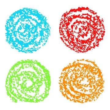 Crayon hand drawn round, circle helix design element set. Stock Illustration