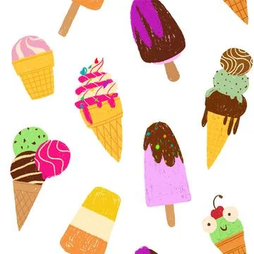 Crayon ice cream seamless pattern Stock Illustration