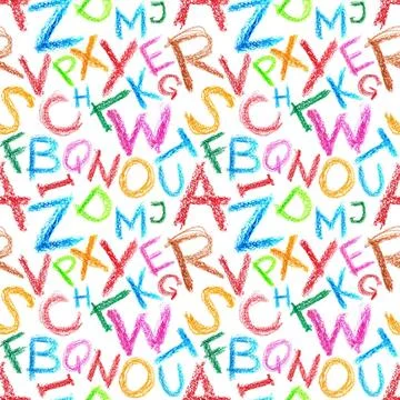 Crayon letters seamless Seamless pattern - Crayon letters over white backg... Stock Photos