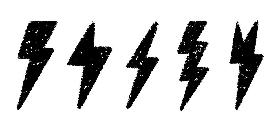 Crayon Lightning Bolt Vector Set. Chalk Scribble Blizzard Shapes Collection Stock Illustration