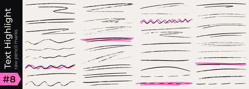 Crayon line highlight scribble box with text underline and pen doodle pencil for Stock Illustration