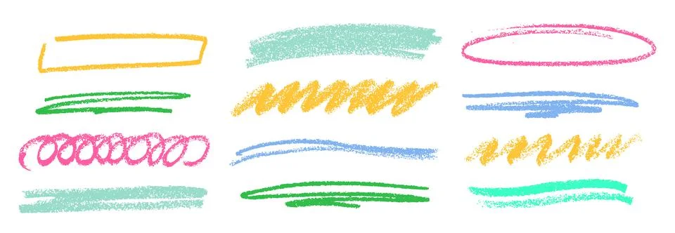 Crayon Line Stroke Vector Set. Chalk Scribble Underline Shapes Collection. Color Stock Illustration