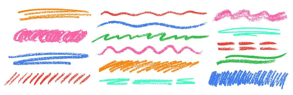 Crayon Line Stroke Vector Set. Chalk Scribble Underline Shapes Collection. Color Stockillustratie