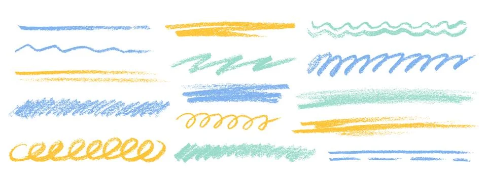 Crayon Line Stroke Vector Set. Chalk Scribble Underline Shapes Collection. Color Stock Illustration
