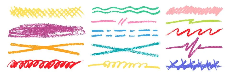 Crayon Line Stroke Vector Set. Chalk Scribble Underline Shapes Collection. Color Stock Illustration
