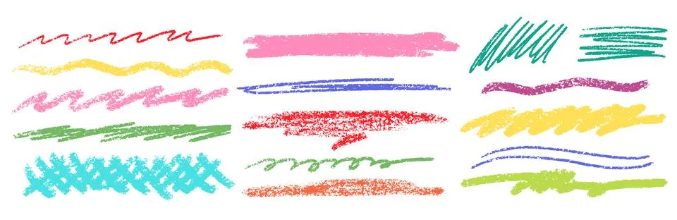 Crayon Line Stroke Vector Set. Chalk Scribble Underline Shapes Collection. Color Stock Illustration