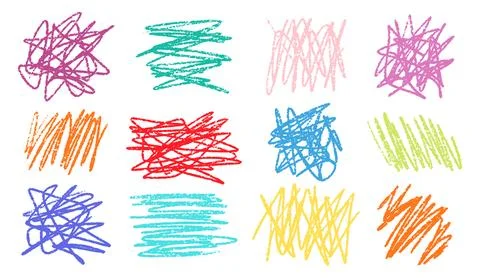 Crayon Line Stroke Vector Set. Chalk Scribble Underline Shapes Collection. Color Stock Illustration