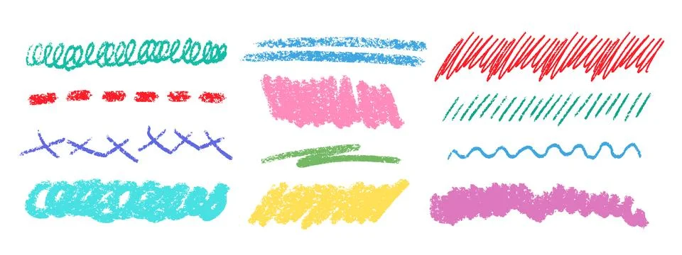 Crayon Line Stroke Vector Set. Chalk Scribble Underline Shapes Collection. Color Stockillustratie