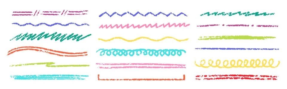 Crayon Line Stroke Vector Set. Chalk Scribble Underline Shapes Collection. Color Stockillustratie