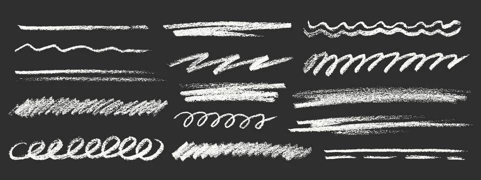 Crayon Line Stroke Vector Set. Chalk Scribble Underline Shapes Collection 스톡 일러스트