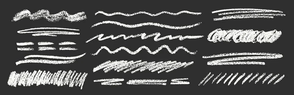 Crayon Line Stroke Vector Set. Chalk Scribble Underline Shapes Collection. Color Stock Illustration