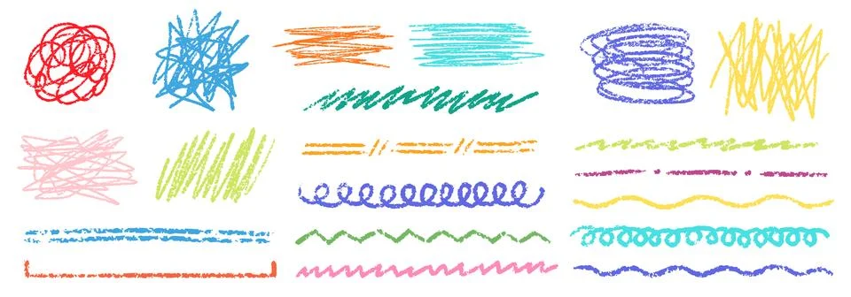 Crayon Line Stroke Vector Set. Chalk Scribble Underline Shapes Collection. Color Stock Illustration