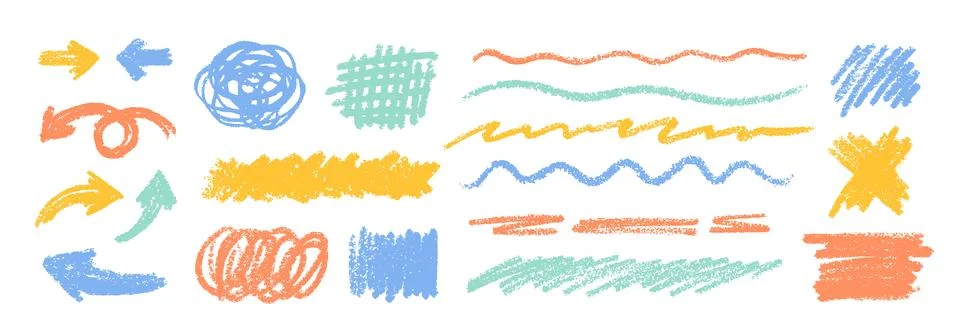 Crayon Line Stroke Vector Set. Chalk Scribble Underline Shapes Collection. Color Stock Illustration