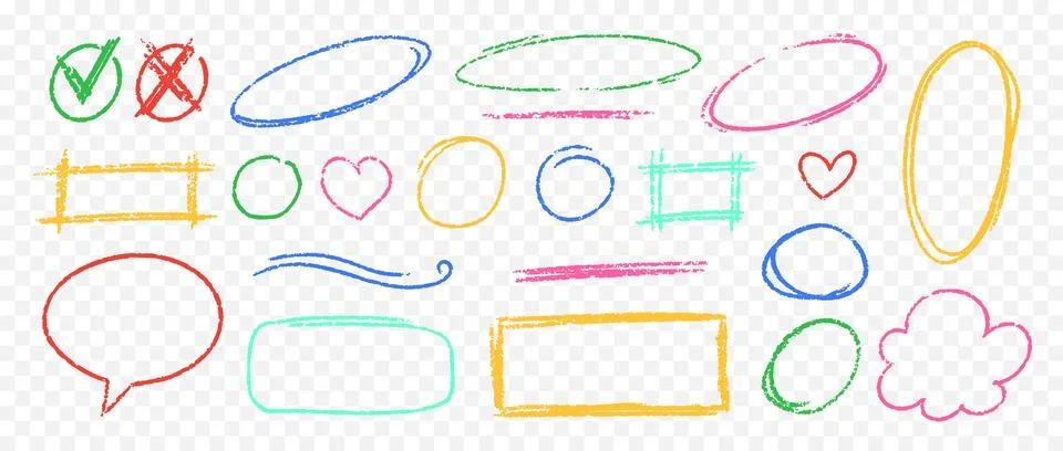 Crayon Line Stroke Vector Set. Chalk Scribble Underline Shapes Collection. Color Stock Illustration