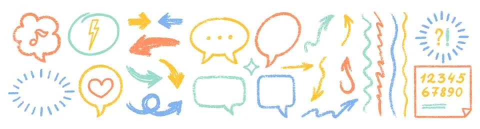 Crayon Line Stroke Vector Set. Chalk Scribble Underline Shapes Collection. Color Stock Illustration