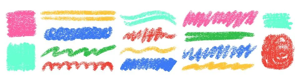 Crayon Line Stroke Vector Set. Chalk Scribble Underline Shapes Collection. Color Stock Illustration