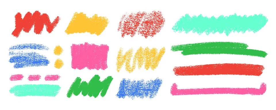 Crayon Line Stroke Vector Set. Chalk Scribble Underline Shapes Collection. Color Stock Illustration