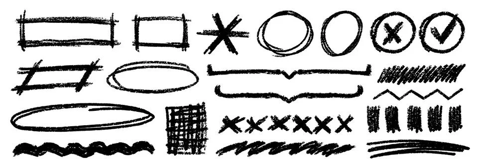 Crayon Line Stroke Vector Set. Chalk Scribble Underline Shapes Collection Stock Illustration